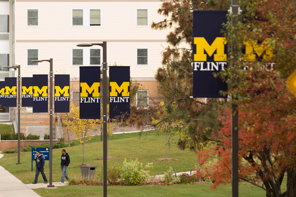 UM-Flint banners along Kearsley Street