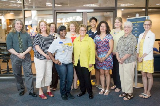 Chancellor Borrego meets with staff and students on her first day at UM-Flint.