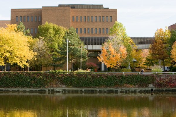 UM-Flint campus and the Flint River in autumn.