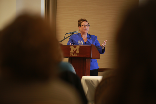 Chancellor Susan E. Borrego delivers 2015 State of the University address.