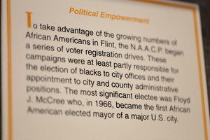 Sloan Museum display on political empowerment and Mayor McCree.