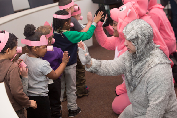 Interacting with students after their debut performance at UM-Flint's Early Childhood Development Center.