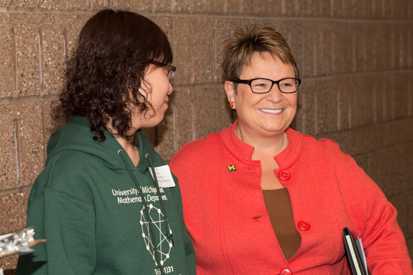 Chancellor Susan E. Borrego at UM-Flint's 48th Math Field Day.