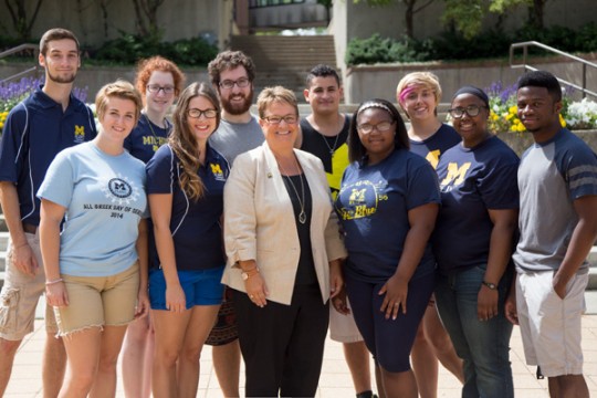 Chancellor Susan E. Borrego with First Street Residence Hall resident advisors