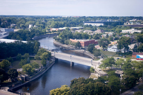 Downtown Flint, looking west down Flint River