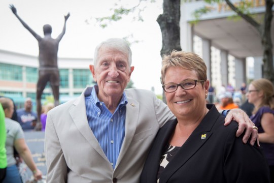 Crim founder and UM-Flint alumnus Bobby Crim and UM-Flint Chancellor Susan E. Borrego