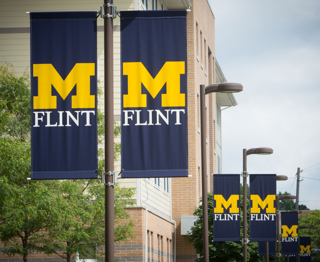 UM-Flint banners along First Street.