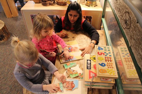 Nilu Rajput interacts with children at the Early Childhood Development Center.