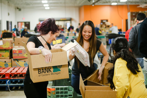 UM-Flint Service Saturday volunteers at the Food Bank of Eastern Michigan