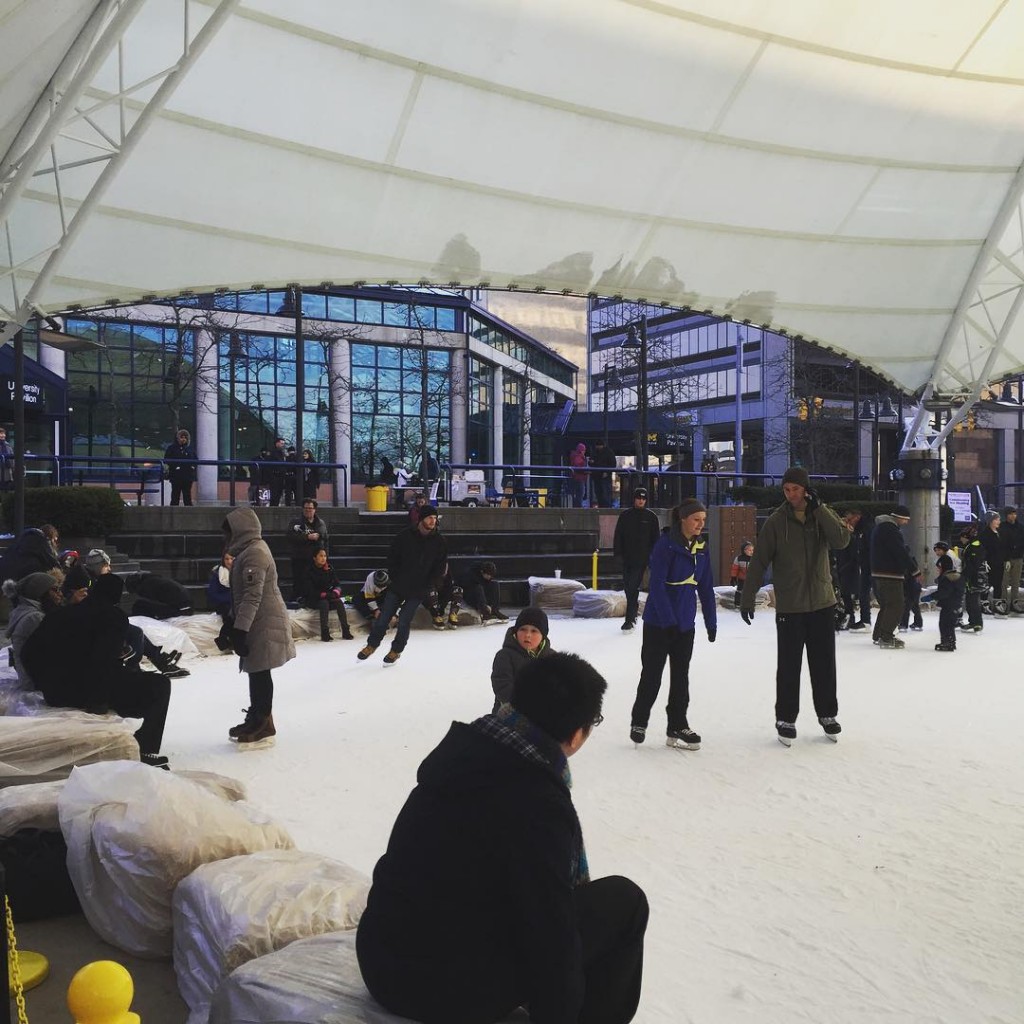 People skating on the day of the reopening of the ice rink in downtown Flint.