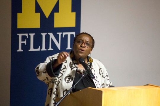 Nontombi Naomi Tutu, speaking at UM-Flint.