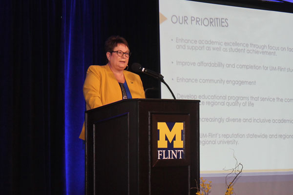 UM-Flint Chancellor Susan E. Borrego delivers 2016 State of the University.