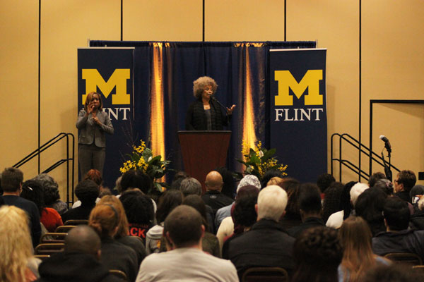 Angela Y. Davis' public lecture drew a large crowd to UM-Flint's Riverfront Center.