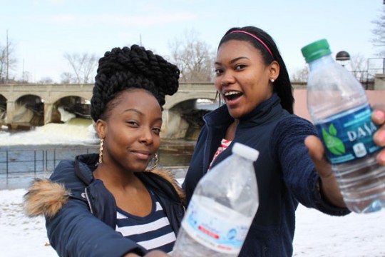 Brittini Ward and Rhonda Jones are collecting plastic water bottles and caps for creative projects about the Flint Water Crisis.