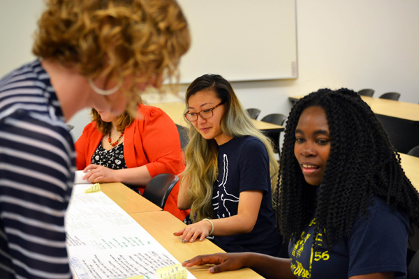 Emily Feuerherm speaks with students about the new UM-Flint TESOL certificate.