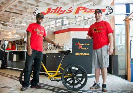 Look for the yellow Jilly's Pizza delivery bike downtown.