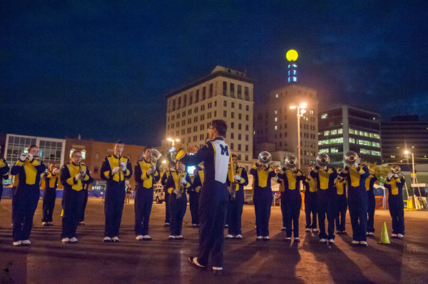 The Michigan Marching Band performed at UM-Flint's 60th Anniversary Community Celebration