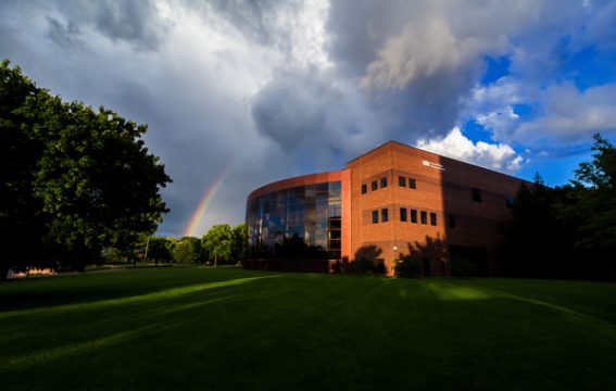 A rainbow over the UM-Flint campus.