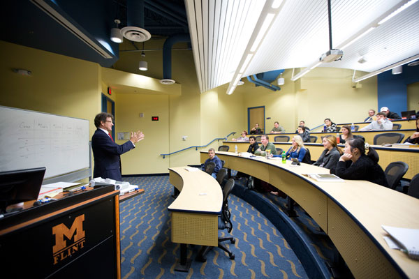 A classroom in UM-Flint's School of Management