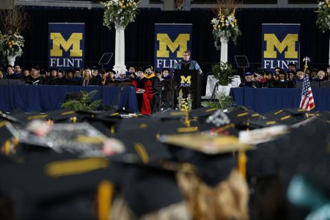 UM-Flint Chancellor Susan E. Borrego lauded the accomplishments of the graduating class as they celebrate their achievements during the university’s 60th anniversary.