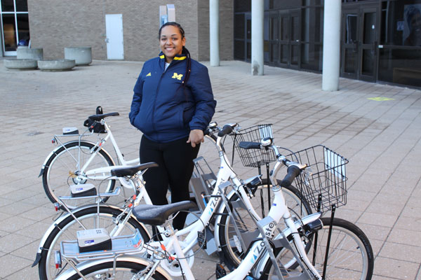 UM-Flint Zagster Bikes in front of Rec Center