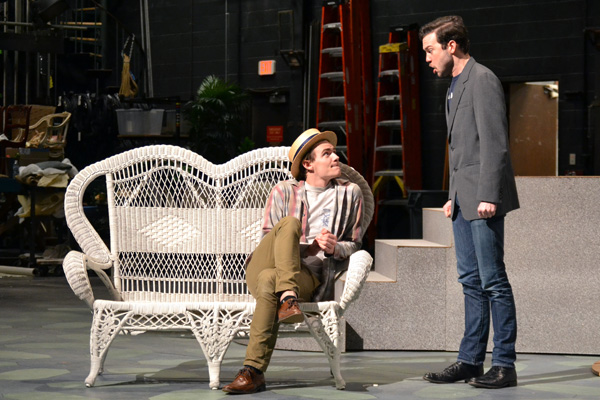 Lucas Moquin and Gage Webster practice their comedy during a rehearsal of "The Importance of Being Earnest."