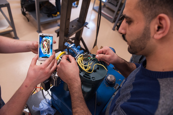 UM-Flint engineering students work on a project in the new design studio