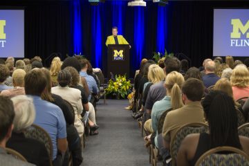 UM-Flint Chancellor Susan E. Borrego delivers the 2017-18 State of the University address.