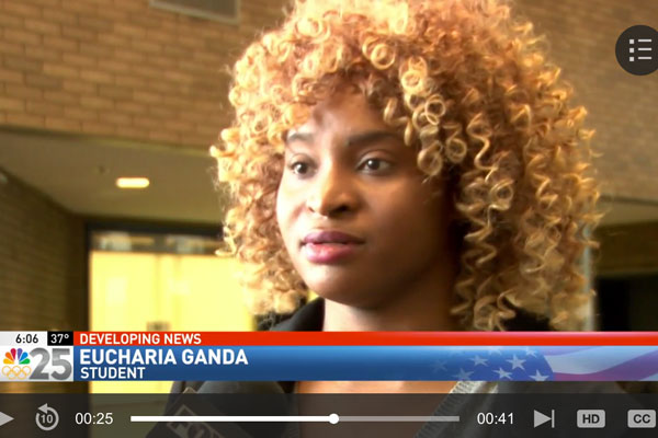 UM-Flint student Eucharia Ganda expresses her support for sexual assault survivors at Michigan State.