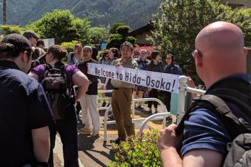 UM-Flint students are welcomed to the Japanese village of Hida-Osaka.