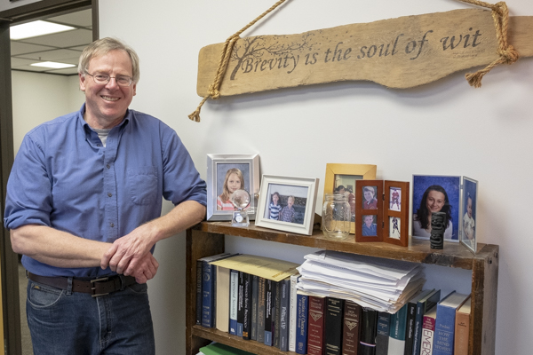 Terrence Horgan's office features natural and handmade items.