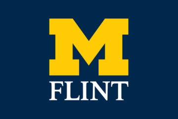 University of Michigan-Flint logo over blue background