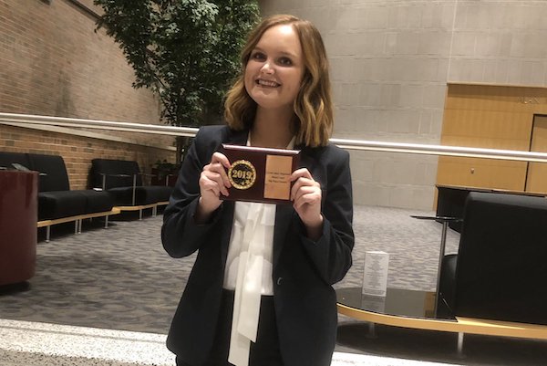 Taylor Liles was named the ninth-best orator out of 84 competitors at the regional Moot Court Competition at Saginaw Valley State University.