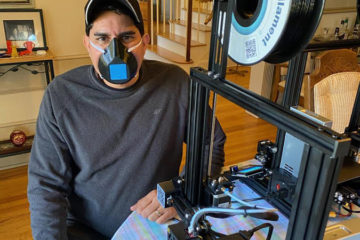 Dr. Bobby Mukkamala wearing a finished, 3D-printed mask. (Photo from the Mukkamala family)