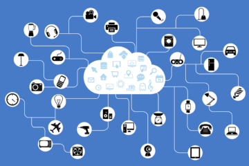 A visual showing different devices connected to a cloud