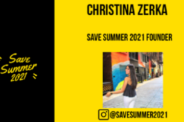 A picture of Christina with Save Summer branding