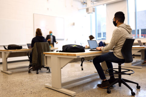 Students wearing masks in a classroom