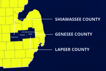 a map of michigan showing Shiawassee, Genesee, and Lapeer Counties