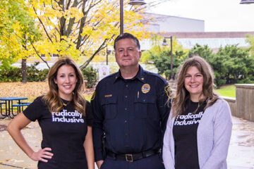 UM-Flint Chief of Public Safety Ray Hall with professors Melissa Sreckovic and Christine Kenney