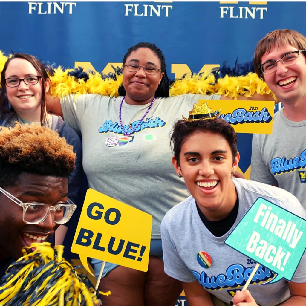Students posing for a Blue bash photo