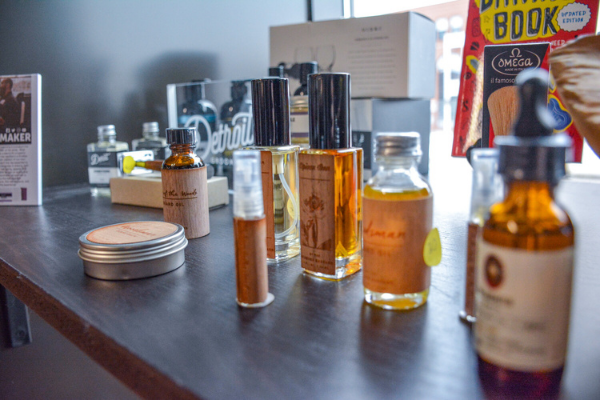 Beard care products on a table