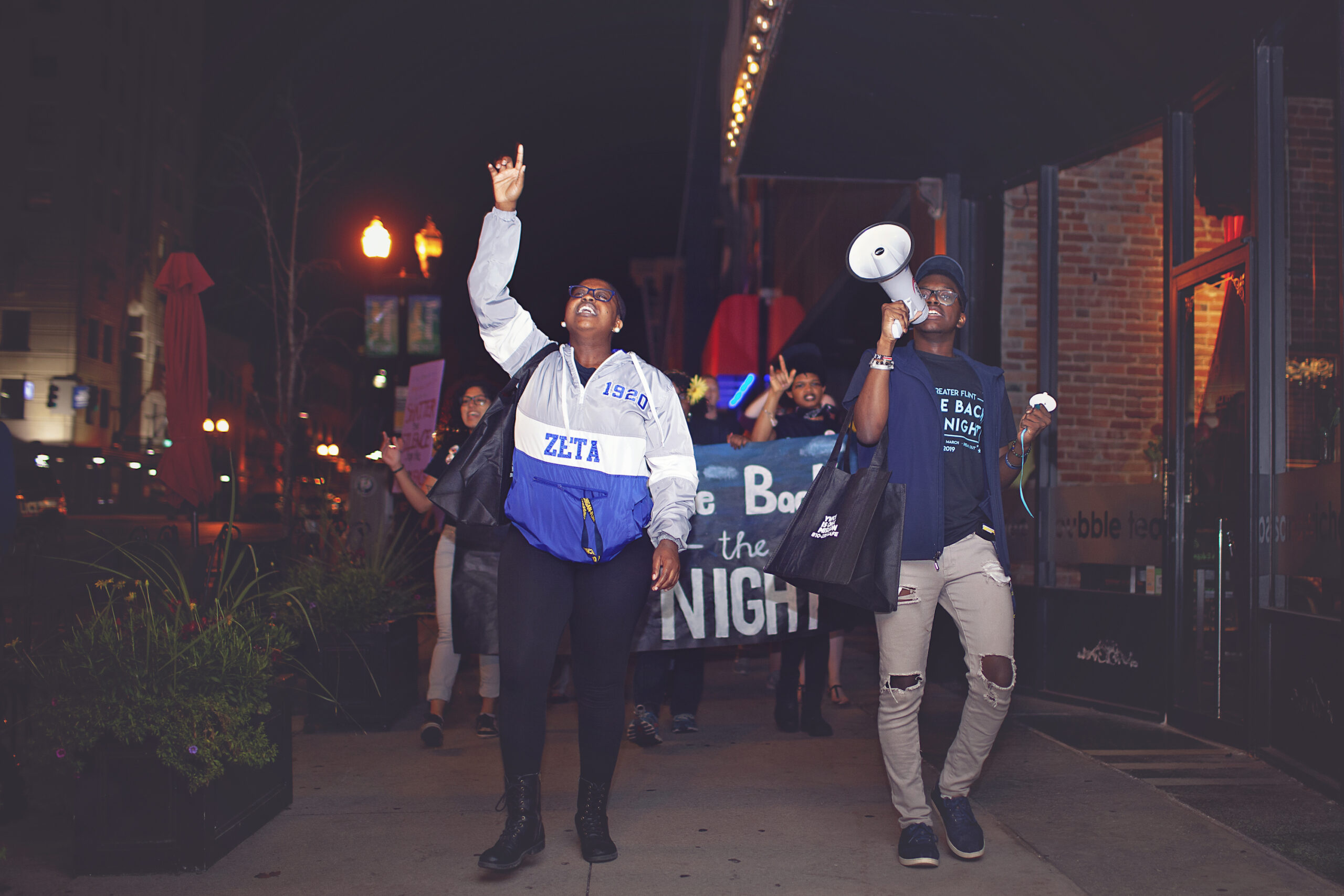 UM-Flint students march at Take Back the Night in 2019.