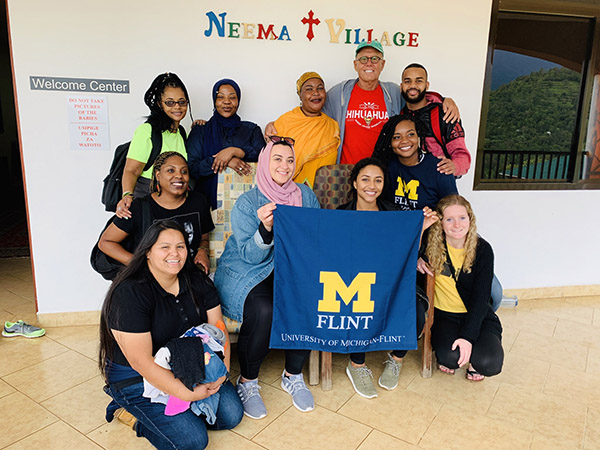 Fares Siddig and other UM-Flint students in Arusha, Tanzania. 