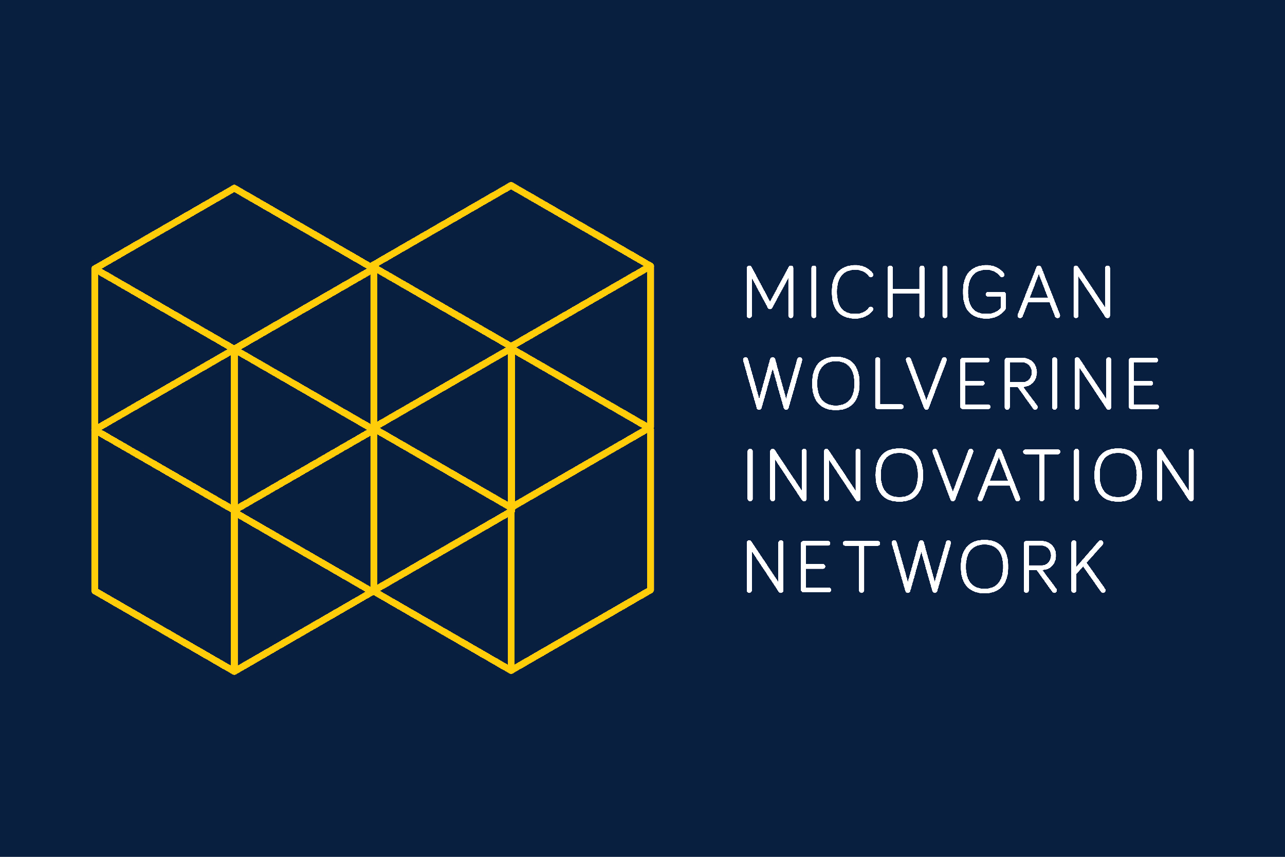 MWIN Logo to left, a variation of the block M, but made up of box silhouettes. Michigan Wolverine Innovation Network words to right.