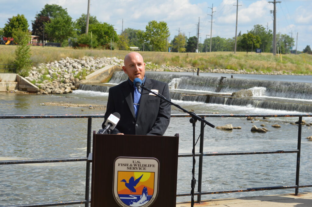 Patrick Scanlon, executive director of the Flint River Watershed Coalition, a 2008 UM-Flint graduate with a bachelor's degree in wildlife biology. (Photo Credit: Madeline Campbell) 