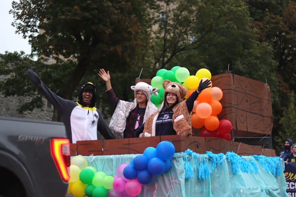 UM-Flint students on a parade float.