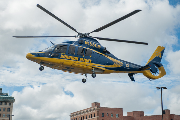 The Maize & Blue Survival Flight helicopter. 