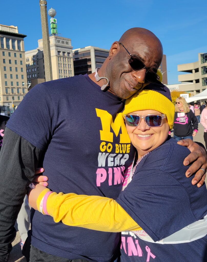 Micaela Trevino and classmate Deshaun Jackson on the day of the Making Strides Against Breast Cancer in downtown Flint.