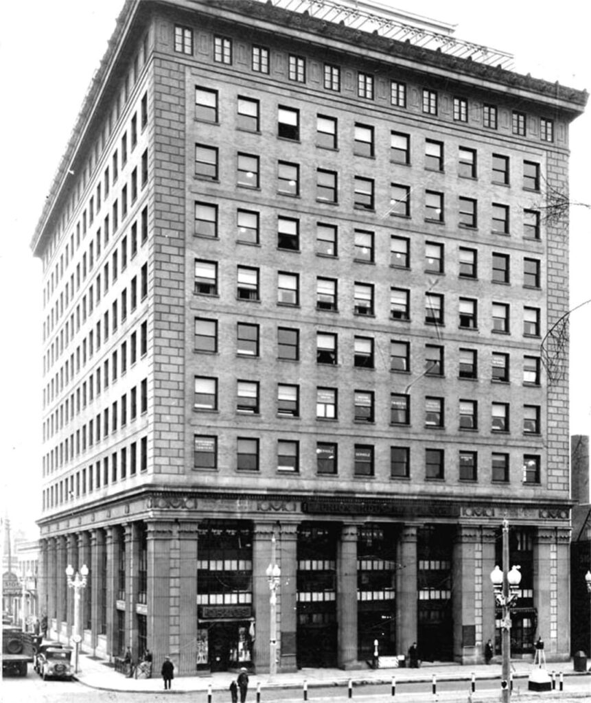 A black and white exterior shot of Northbank