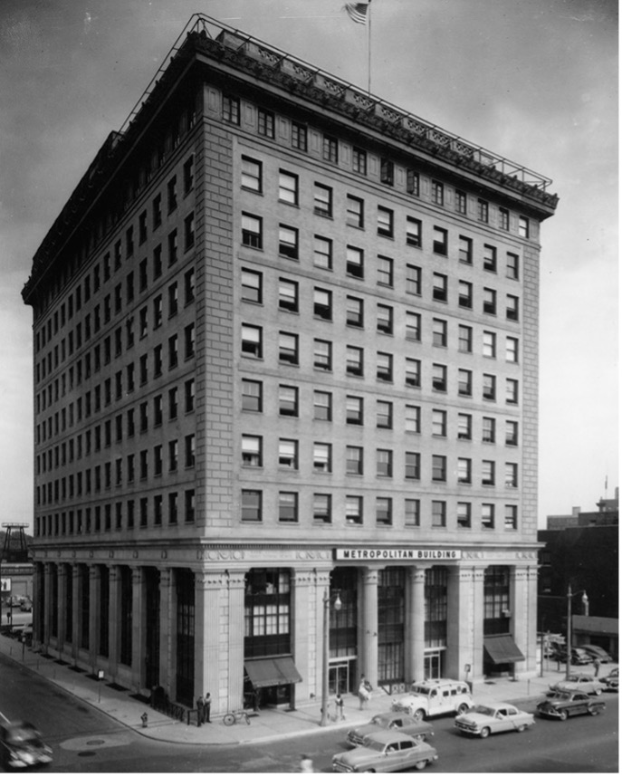 a black and white exterior shot of the Northbank center. 